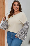 Leopard Bell Sleeve Patchwork Plus Size Top