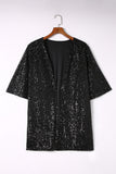 Luster Sequin Half Sleeves Draped Open Front Top