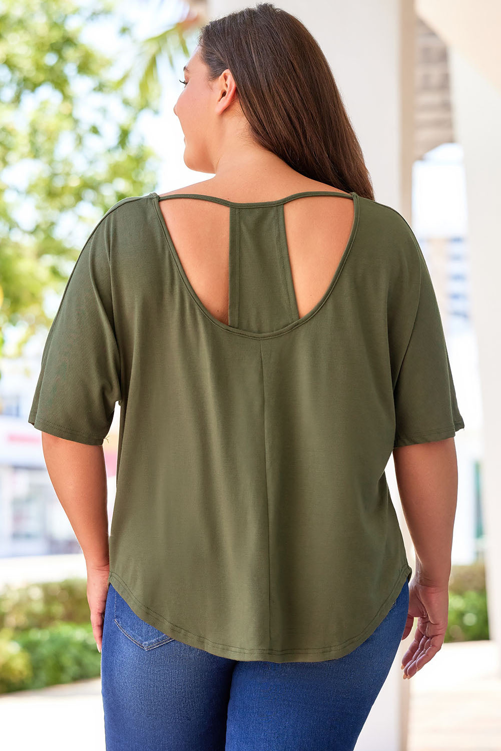 Plus Size Hollow-out Back Slouchy Tee