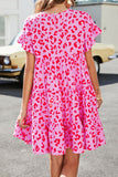 Leopard Print Ruffle Short Sleeve Tiered Dress