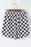 Black Checkered Print High Waist Casual Shorts