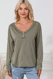 Long Sleeve V-Neck Stitching Henley Top