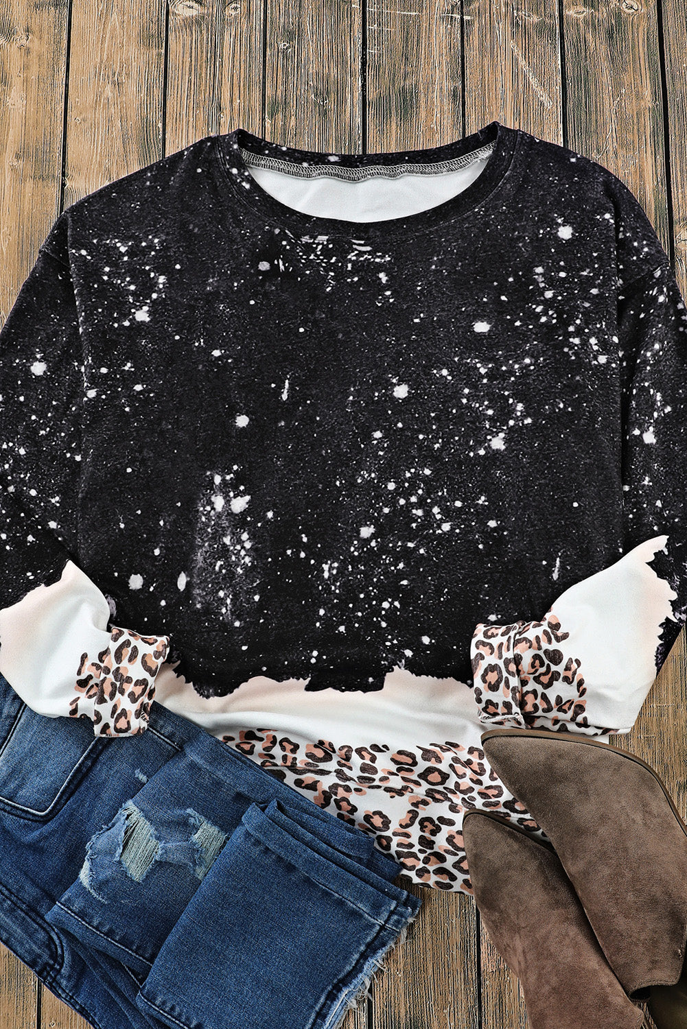 Red Leopard Bleached Pullover Sweatshirt