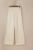 White Textured Loose Fit Drawstring High Waist Pants