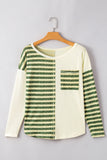 Striped Patch Textured Fabric Long Sleeve Top