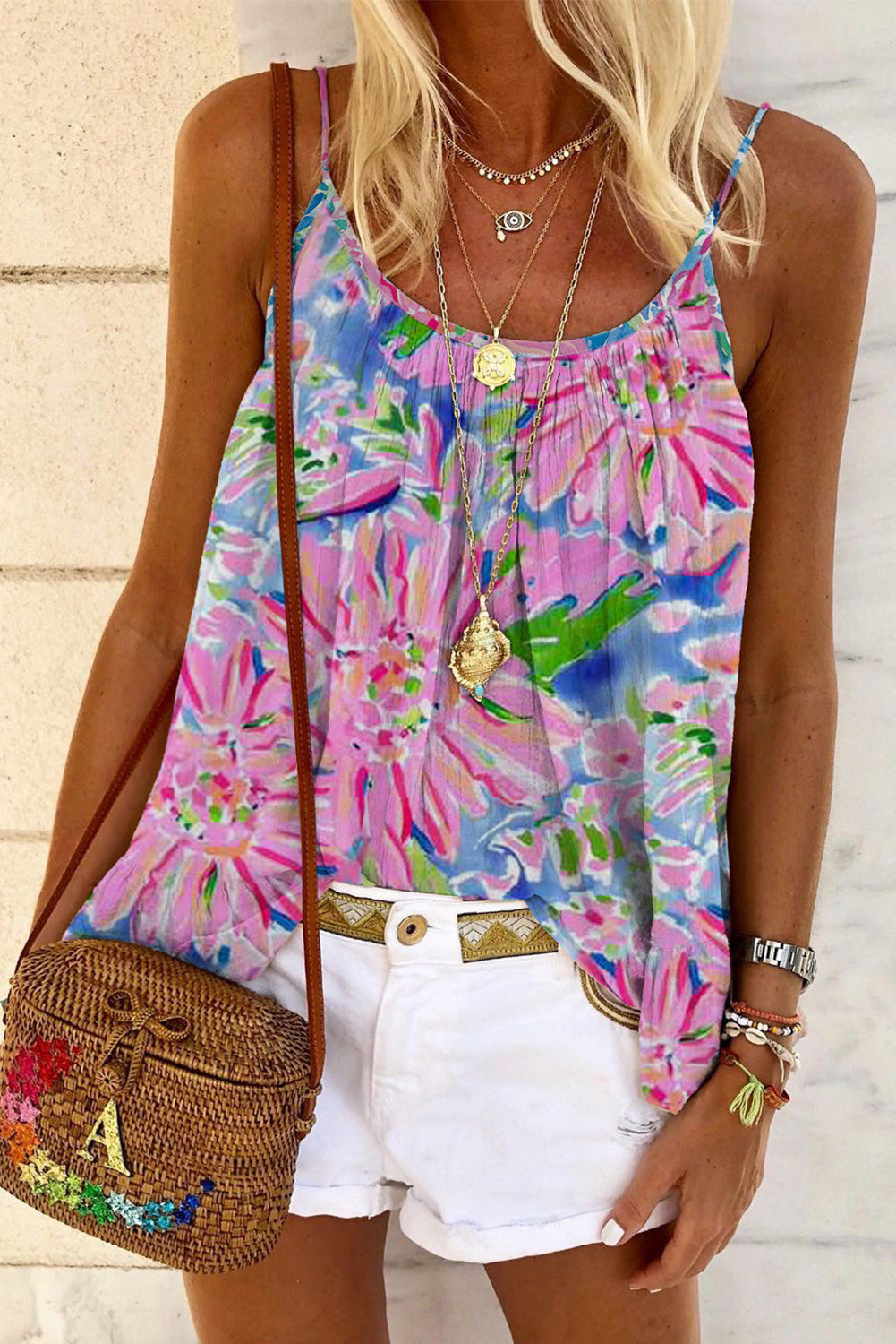 Floral Print Notch Neck Sleeveless Top