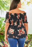 Floral Smocked Off Shoulder Plus Size Blouse