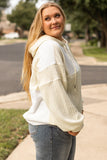 Beige Textured Patchwork Exposed Seam Plus Size Hoodie