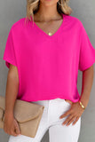 Solid V Neck Short Sleeve Blouse