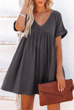 Roll Up Short Sleeve V Neck Babydoll Mini Dress