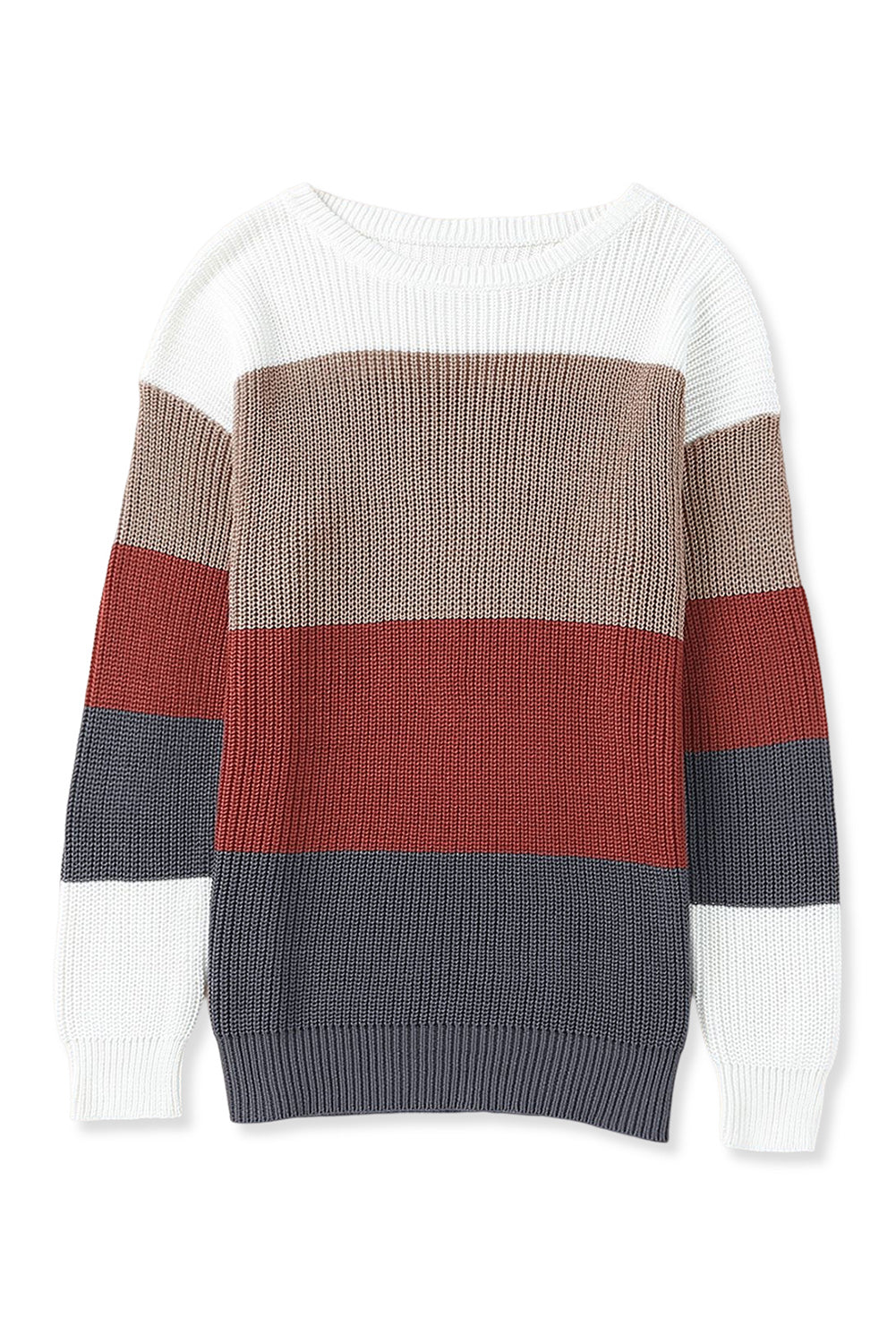 Color Block Knitted O-neck Pullover Sweater