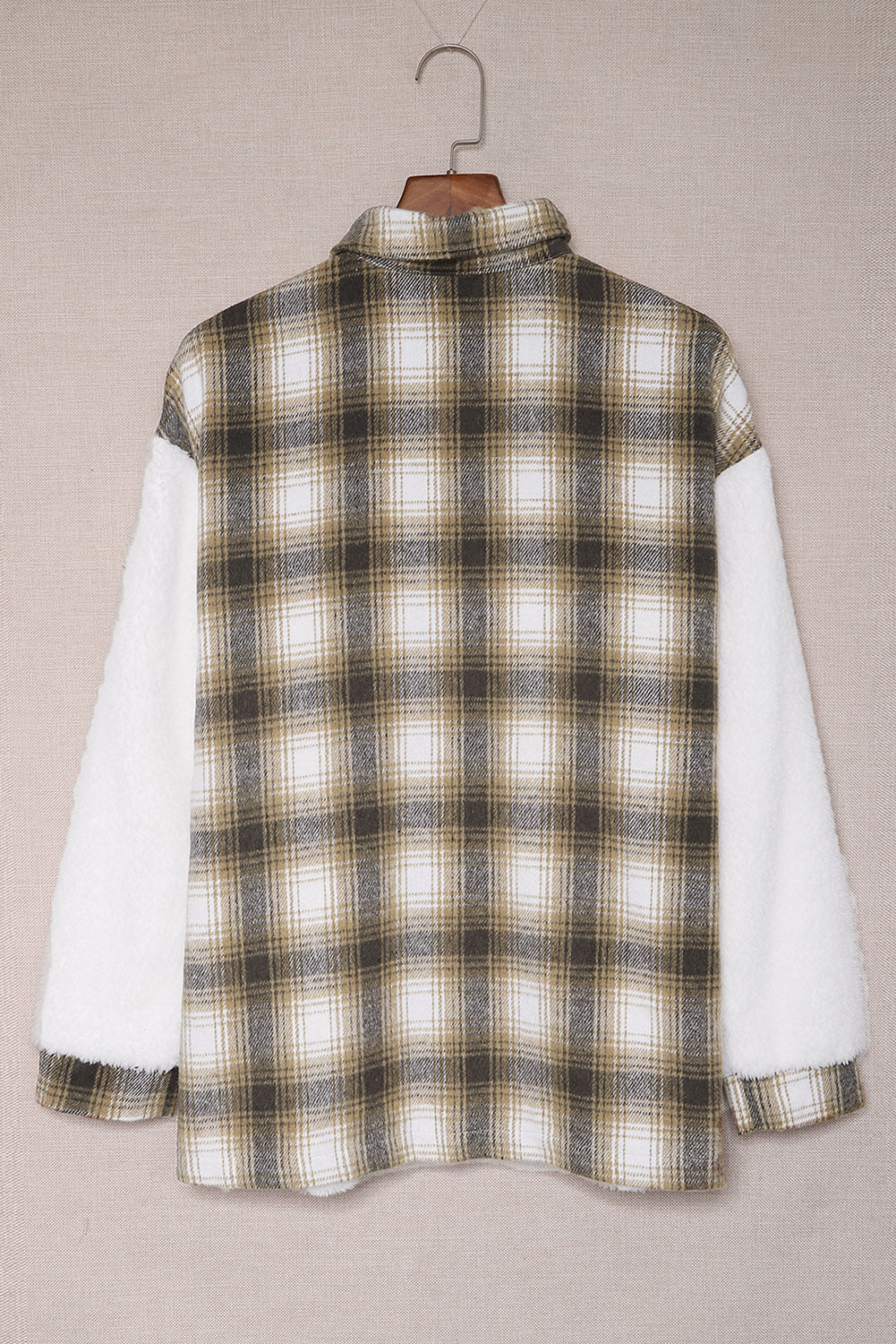 Plaid Patchwork Buttoned Pocket Sherpa Jacket