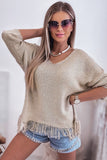 Lightweight Knit Fringe Hem Loose Sweater