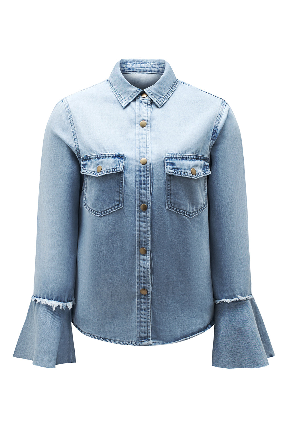 Chest Pockets Bell Sleeve Buttoned Denim Jacket