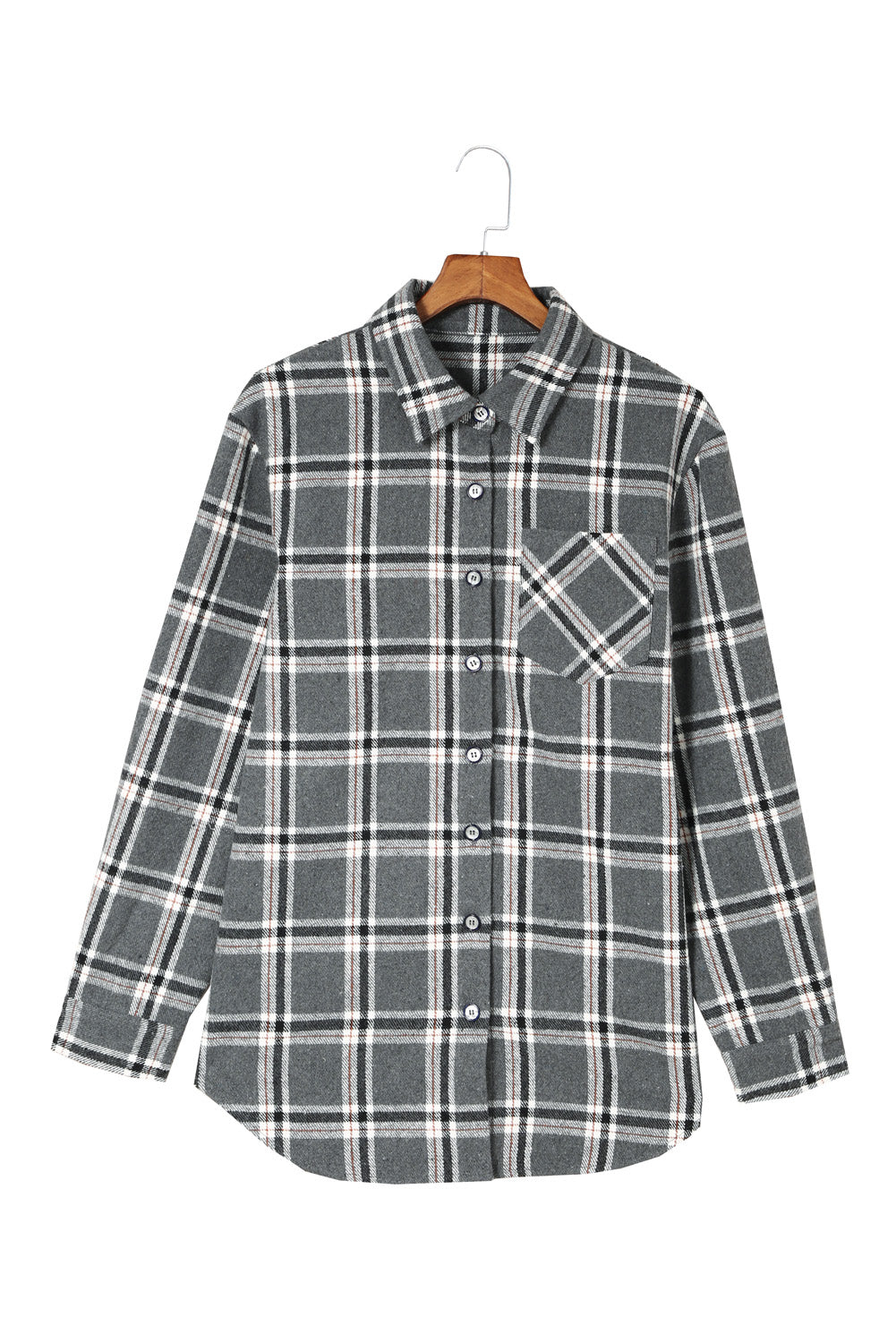 Chemise à manches longues boutonnée à carreaux gris avec poche