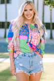 Floral Patchwork Print Buttoned Puff Sleeve Shirt