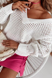 Hollow Out Knitted Loose Fit V Neck Sweater