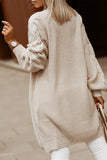 Open Front Cable Sleeve Long Cardigan