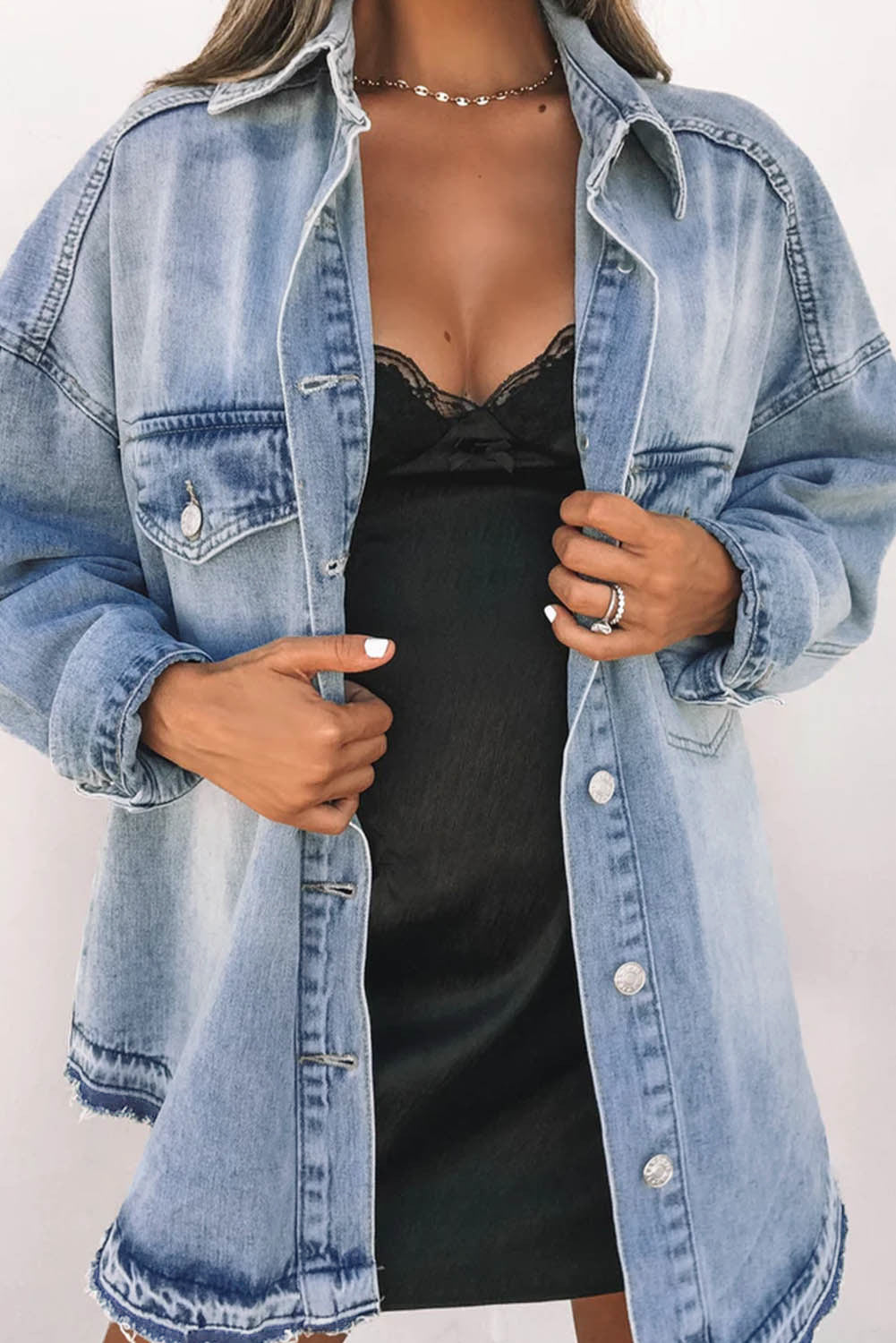 Flap Pocket Buttoned Oversized Denim Jacket