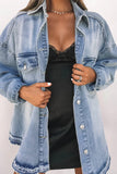 Veste en jean oversize boutonnée bleu ciel avec poche à rabat