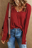 Red Solid Color Patchwork Long Sleeve Top