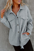 Gray Retro Quilted Flap Pocket Button Shacket