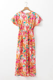 Multicolor Knotted Short Sleeve V Neck Floral Dress