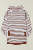 Khaki Striped Turtleneck Loose Sweater