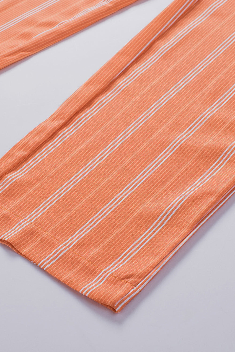 Orange Striped Shirred High Waist Straight Leg Pants