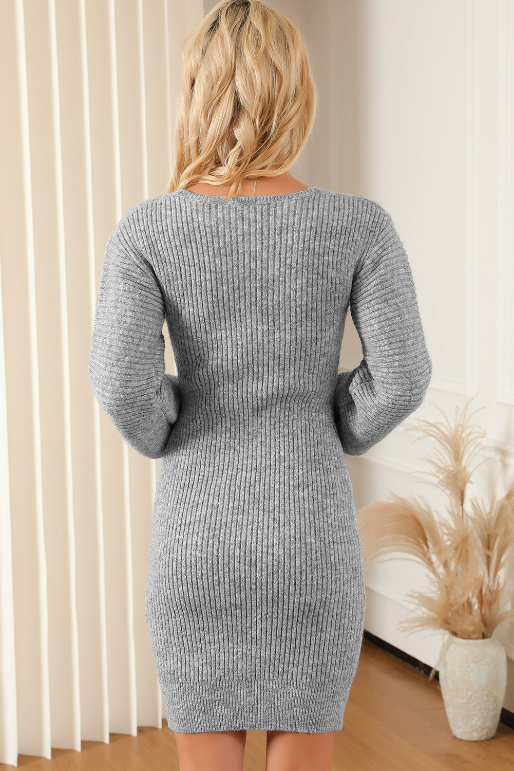 V Neck Bodycon Sweater Dress