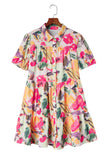 Robe chemise multicolore à manches courtes et imprimé floral