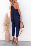 Textured Sleeveless V-Neck Pocketed Casual Jumpsuit