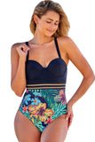 Floral Print Sheer Mesh Waist One-Piece Swimsuit