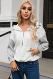 Half Zipper Kangaroo Pocket Drop Shoulder Hoodie