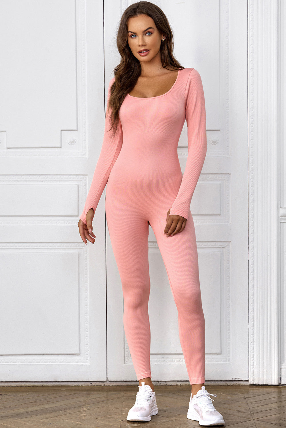 Scoop Neck Long Sleeve Seamless Yoga Jumpsuit