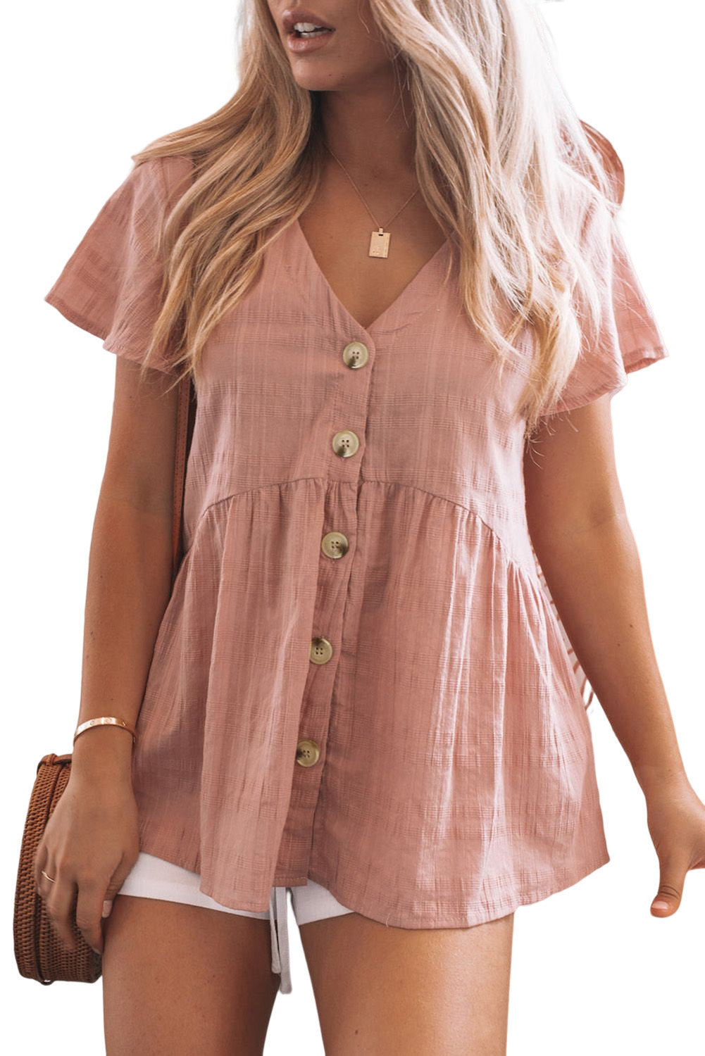 Short Sleeves Buttoned Peplum Shirt