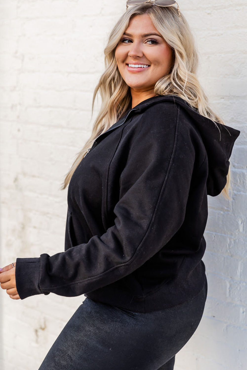 Half Zipper Kangaroo Pocket Plus Size Hoodie