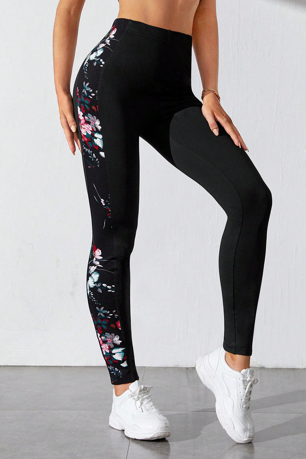 Floral Print Patch High Waist Leggings