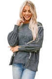 Acid Wash Relaxed Fit Seamed Pullover Sweatshirt with Slits