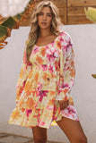 Square Neck Puffy Sleeve Tiered Floral Dress