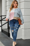 Cable Knit Colorblock Long Sleeve Plus Size Top