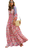 Boho Floral Paisley Print Tassel Tie V Neck Maxi Dress