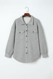 Solid Textured Flap Pocket Buttoned Shacket