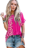 Half Leopard Patchwork Short Sleeves Top