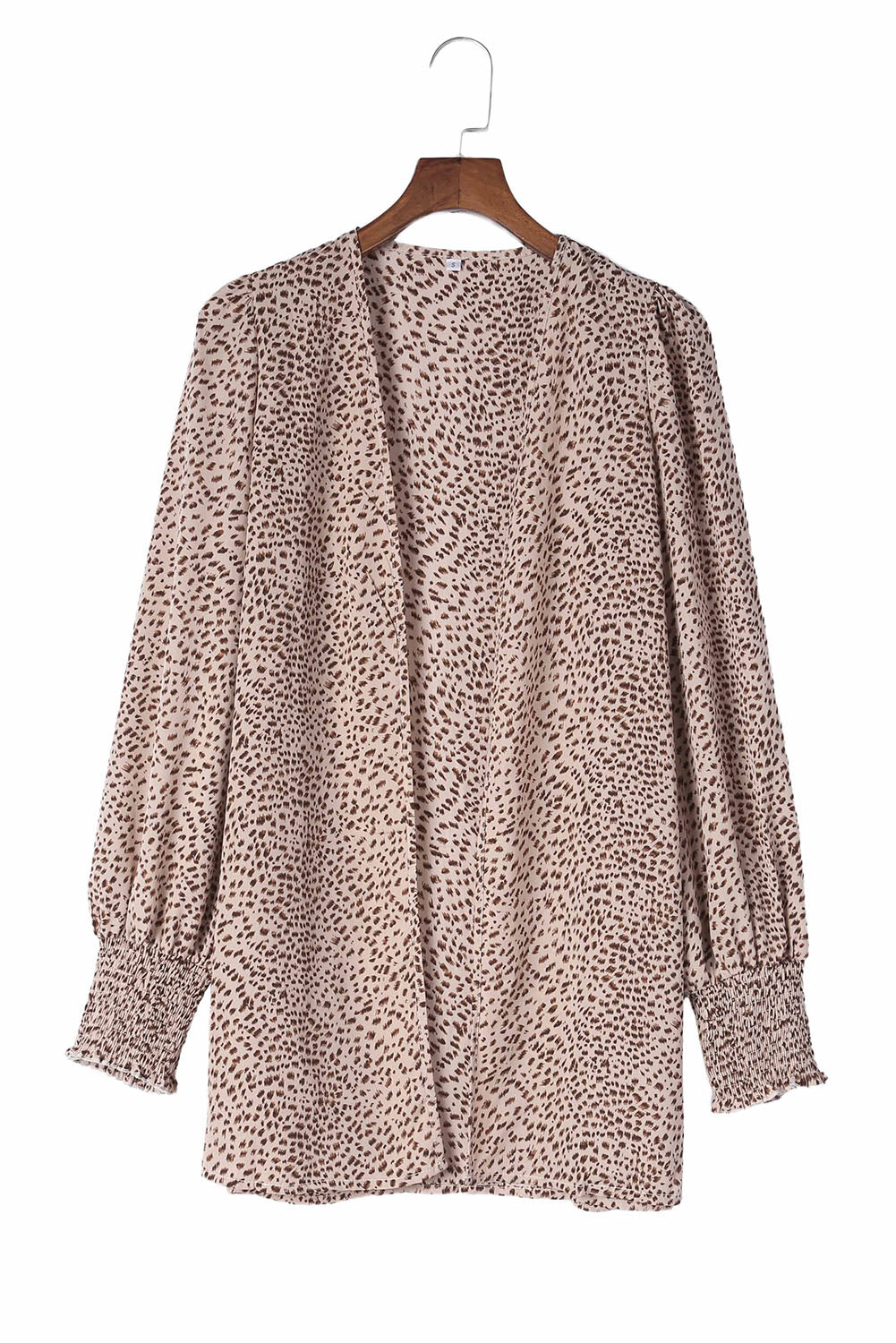 Animal Print Shirred Cuff Lantern Sleeve Cardigan