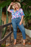 Chemisier Floral Bleu Ciel à Col en V et Manches Dolman Grande Taille