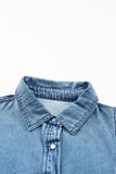 Short Bubble Sleeve Snap Button Denim Shirt