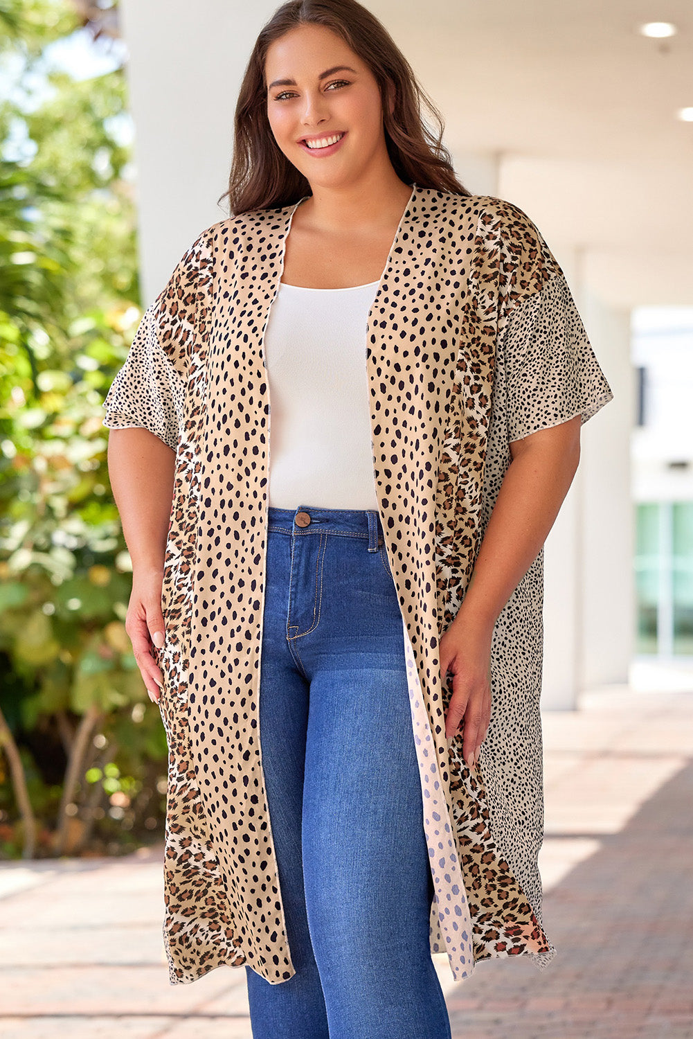 Plus Size Color Block Flowy Kimono