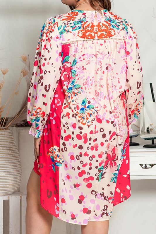 Floral Long Sleeve Plus Size Shift Dress