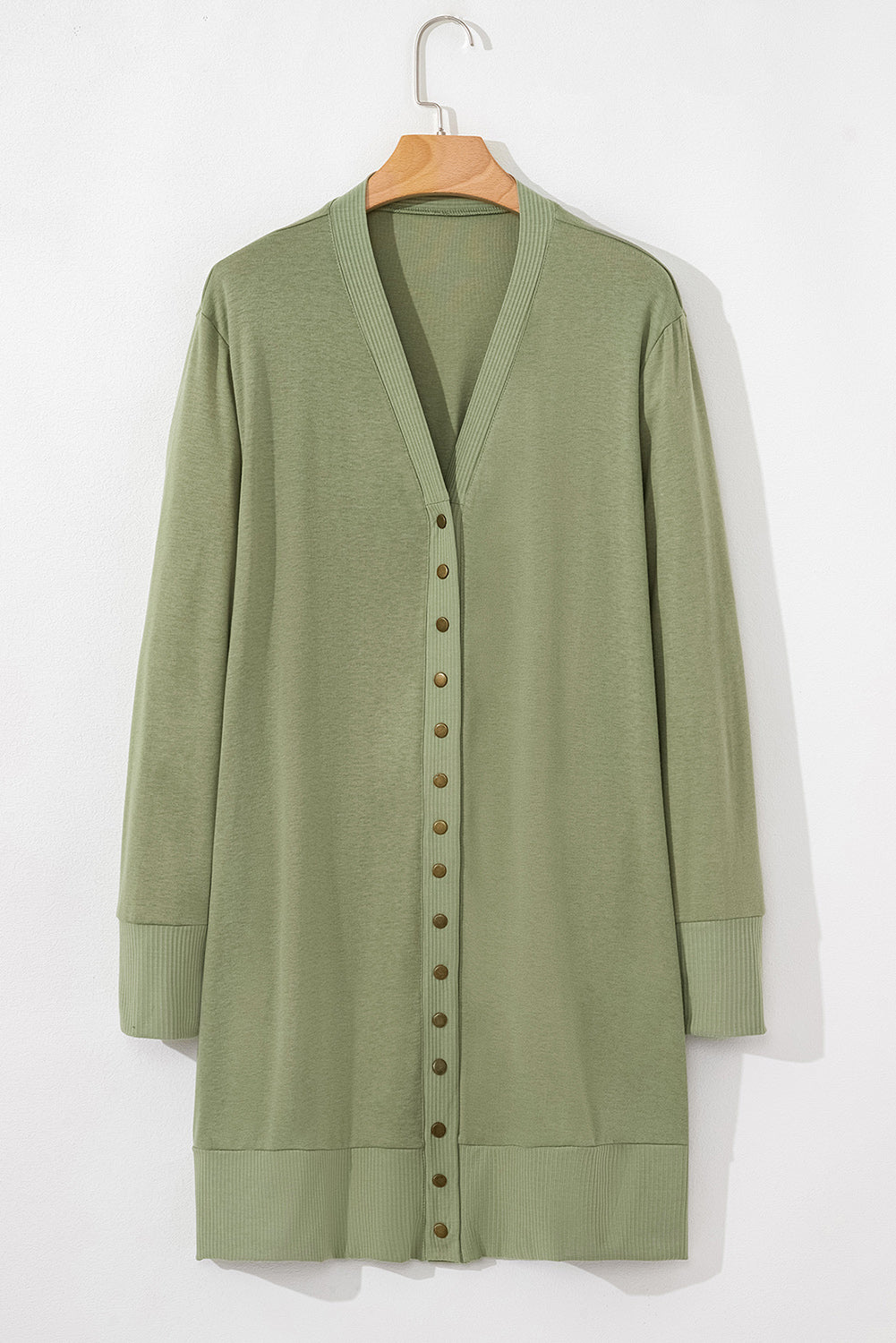 Green Plus Size Snap Buttons Front Knit Cardigan